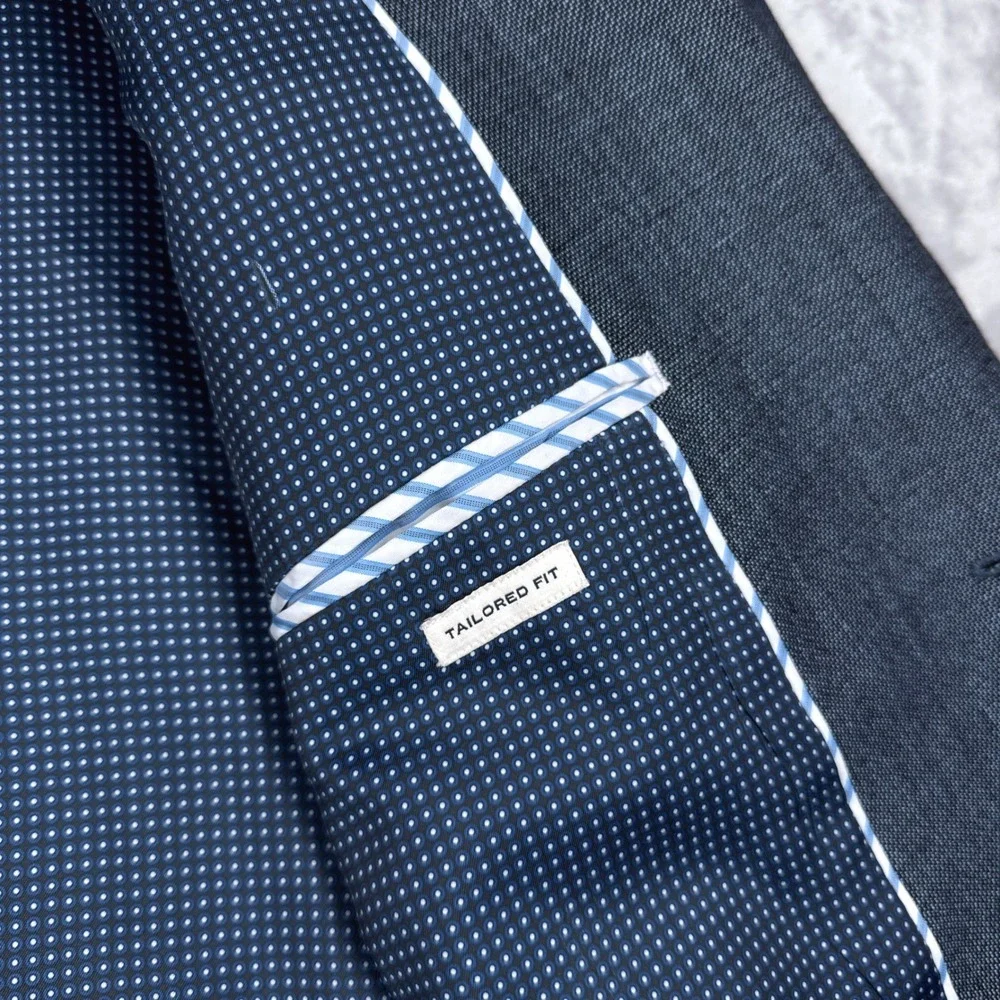 JOSEPH ABBOUD Tailored Fit Blazer Mens 52R Blue Linen Wool Hopsack Sport Coat